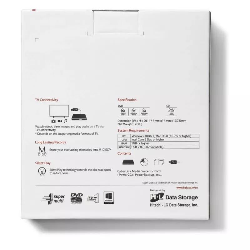 HITACHI-LG DATA STORAGE ohut kannettava DVD-asema - Gp60nw60 - USB 2.0 - valkoinen