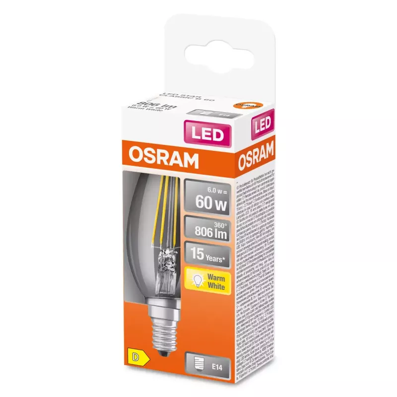 Osram Parathom Classic LED Filament 60 -lamppu, 6 W, E14, lämmin valkoinen (2700 K), ei himmennettävä