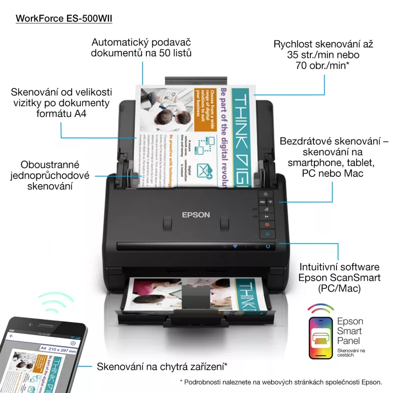 Epson WorkForce ES-500WII asiakirjaskanneri 600 x 600 dpi A4 musta