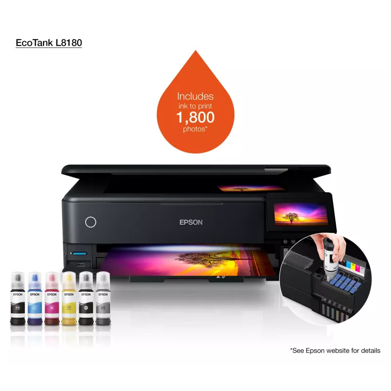 Monitoimi-mustesuihkutulostin Epson EcoTank L8180 — A3+, väri, 5760x1440 DPI, 32 ppm, duplex, Wi‑Fi, Ethernet