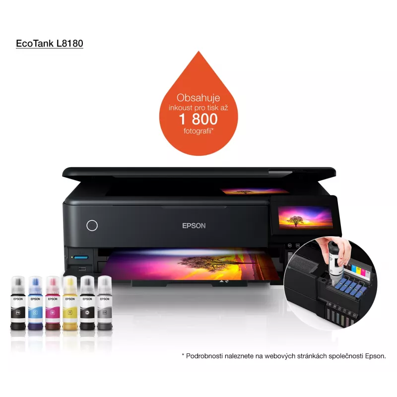Monitoimi-mustesuihkutulostin Epson EcoTank L8180 — A3+, väri, 5760x1440 DPI, 32 ppm, duplex, Wi‑Fi, Ethernet