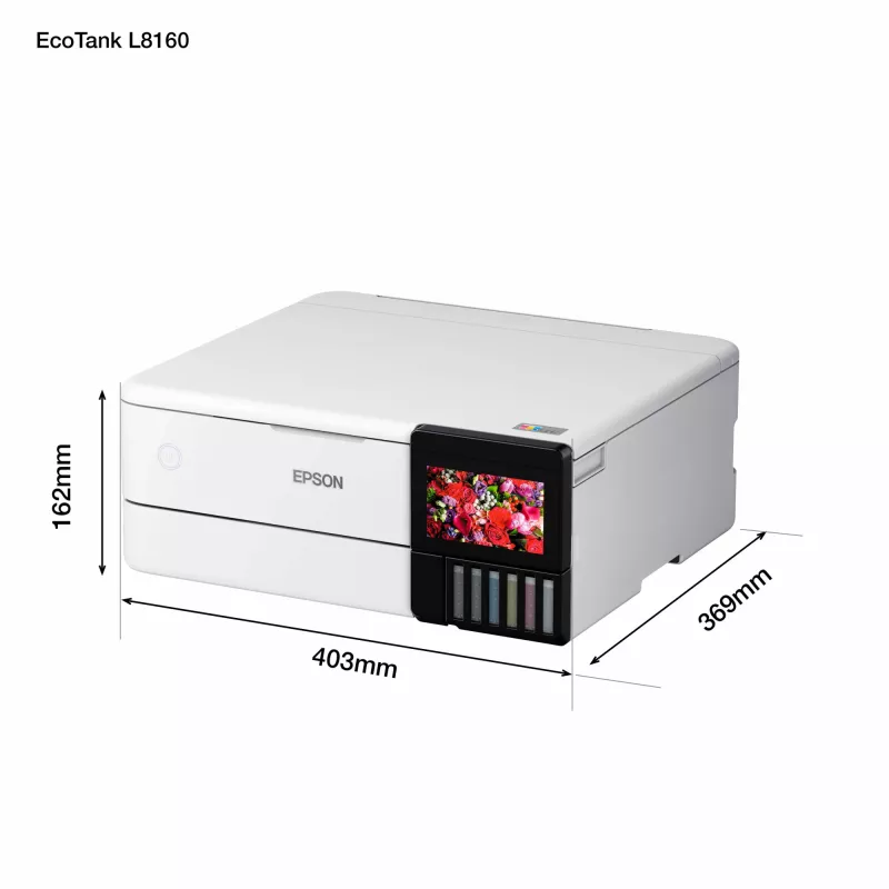 Monitoimi-mustesuihkutulostin Epson EcoTank L8160 — väritulostus, 5760x1440 DPI, 32 ppm, A4, Wi‑Fi, duplex