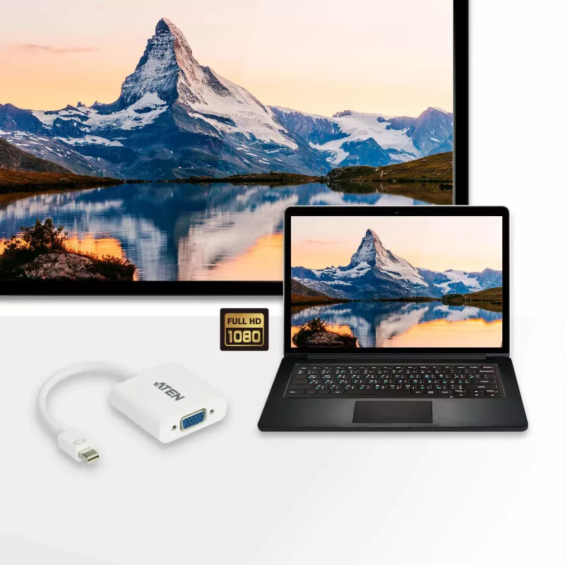 ATEN Mini DisplayPort - VGA -sovitin, Mini DisplayPort, VGA (D-Sub), uros, naaras, suora, suora