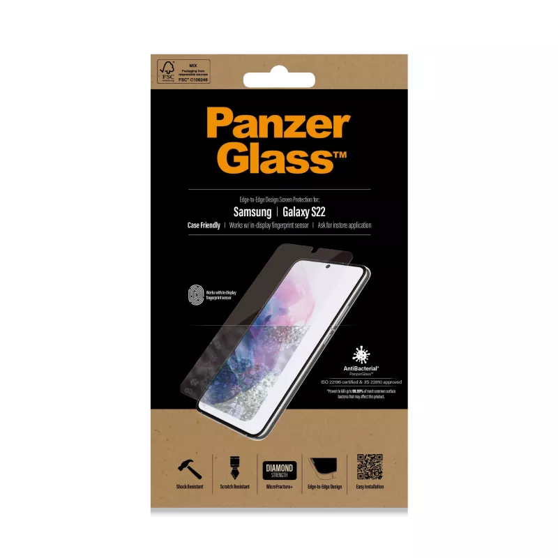 PanzerGlass UltraForce1 7293 näytönsuoja Samsung Galaxy S22:lle, karkaistu lasi, kotelon kanssa yhteensopiva, kirkas