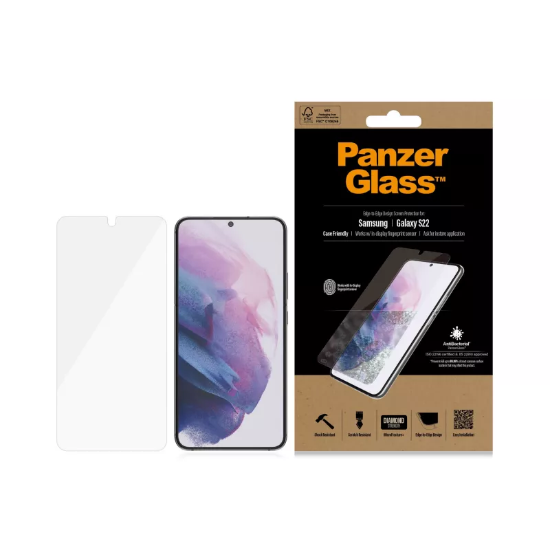 PanzerGlass UltraForce1 7293 näytönsuoja Samsung Galaxy S22:lle, karkaistu lasi, kotelon kanssa yhteensopiva, kirkas