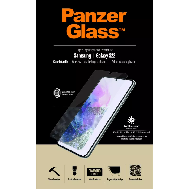 PanzerGlass UltraForce1 7293 näytönsuoja Samsung Galaxy S22:lle, karkaistu lasi, kotelon kanssa yhteensopiva, kirkas