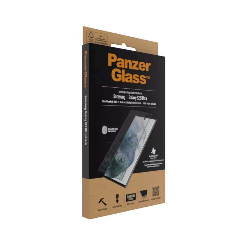 PanzerGlass 7295 näytönsuoja Samsung Galaxy S22 Ultralle, karkaistu lasi, kotelon kanssa yhteensopiva, musta