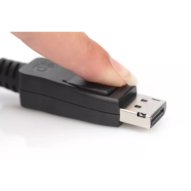 DIGITUS DisplayPort-liitäntäkaapeli, DP M/M, 3 m lukituksella, Ultra HD 8K, versio 1.3/1.4, musta