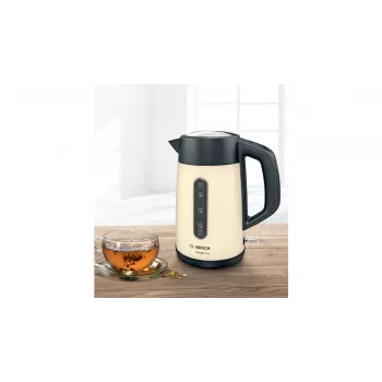 Sähköinen vedenkeitin Bosch TWK4P437 1,7 L, 2400 W, ruostumaton teräsrunko, langaton, beige/musta