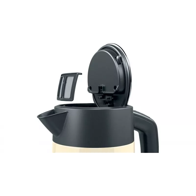 Sähköinen vedenkeitin Bosch TWK4P437 1,7 L, 2400 W, ruostumaton teräsrunko, langaton, beige/musta