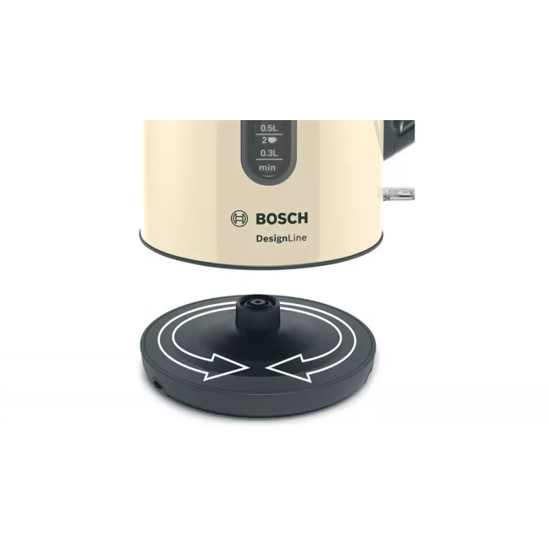Sähköinen vedenkeitin Bosch TWK4P437 1,7 L, 2400 W, ruostumaton teräsrunko, langaton, beige/musta
