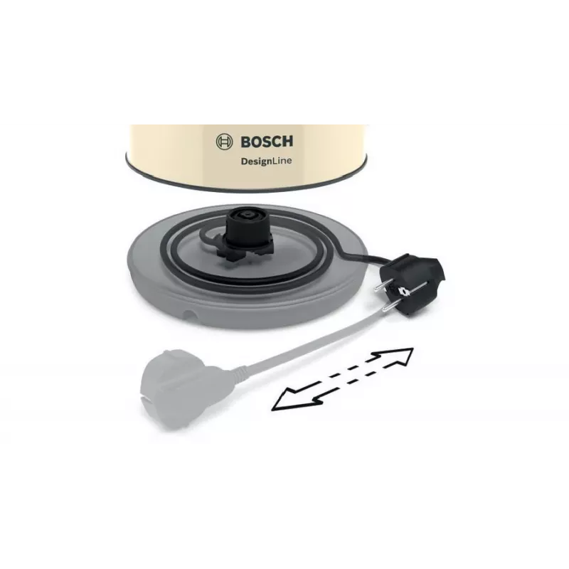 Sähköinen vedenkeitin Bosch TWK4P437 1,7 L, 2400 W, ruostumaton teräsrunko, langaton, beige/musta
