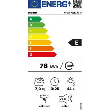 Edestä täytettävä pesukone Indesit MTWA 71252 W IT — 7 kg, 1200 kierr./min, energialuokka E, valkoinen