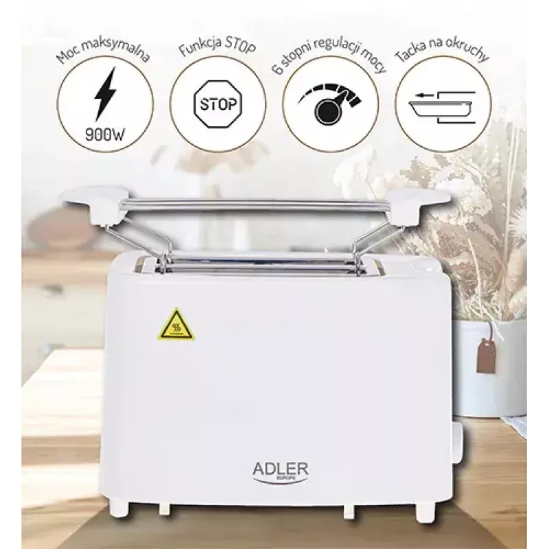 Leivänpaahdin Adler AD 3223 2 viipaletta 750 W valkoinen