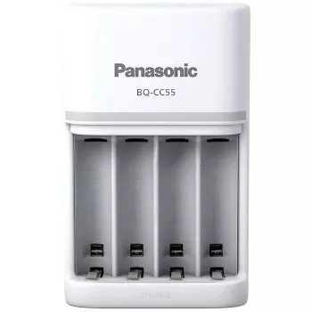 Akkulaturi Panasonic BQ-CC55E — kompakti NiMH/NiCd-laturi AA/AAA-akuille