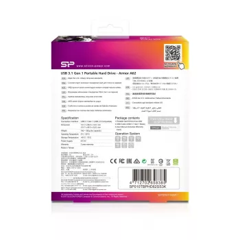 SILICON POWER kannettava HDD USB 3.2 Gen 1 Armor - A62 1TB musta Moq-36