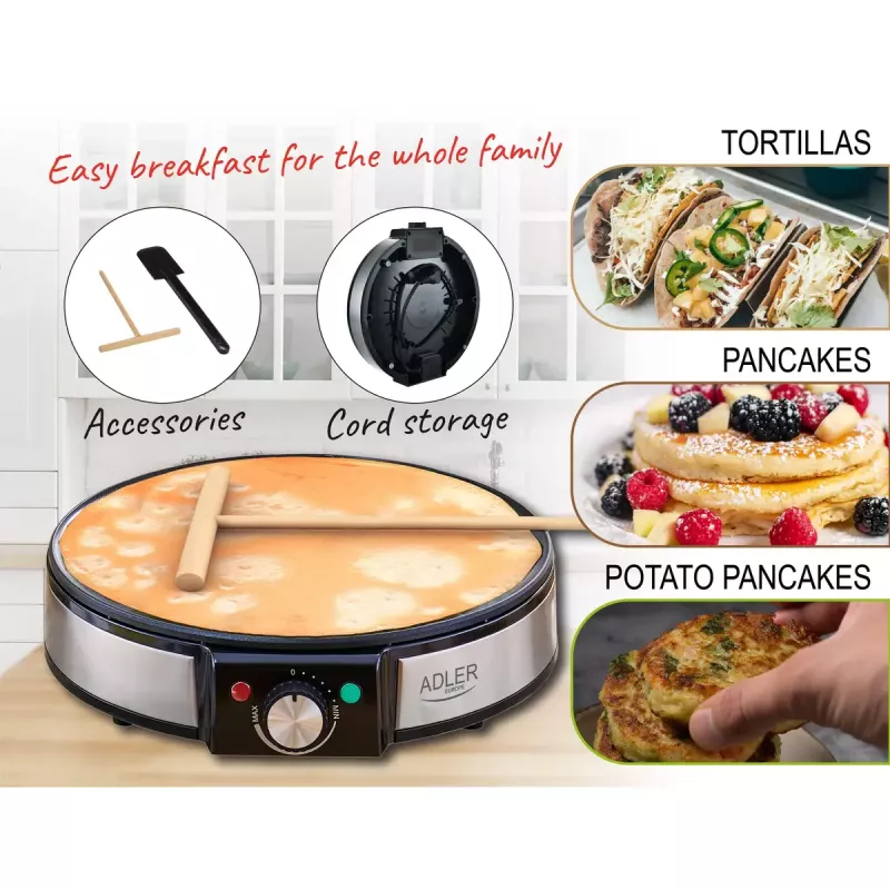 Crêpe-pannu Adler AD 3058 1600 W musta ruostumaton teräs