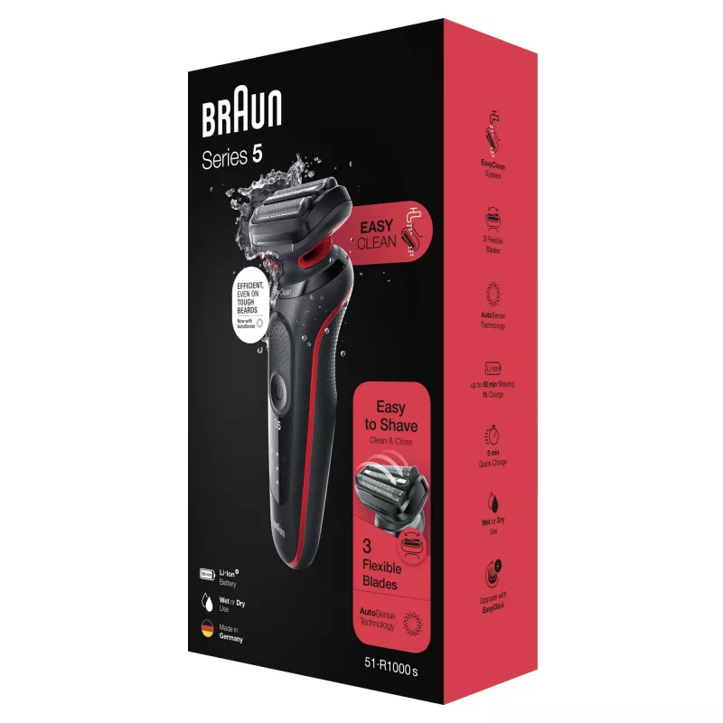 Braun Series 5 50-R1000s kalvosarja-ajokone musta, punainen