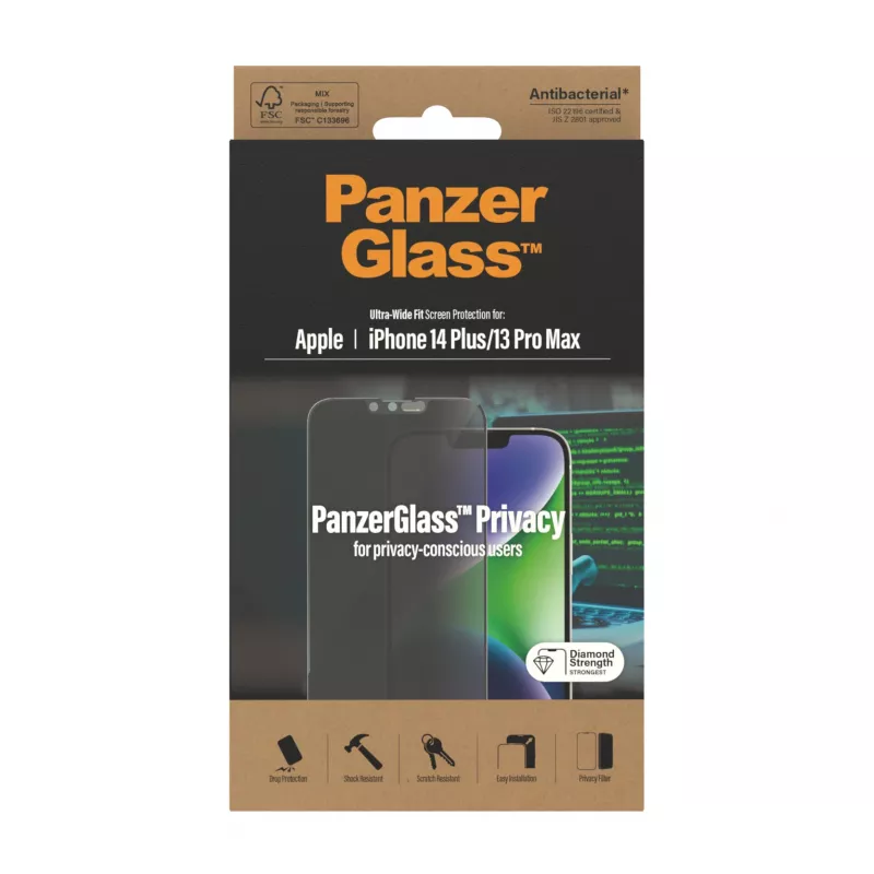 PanzerGlass yksityisyysnäytönsuojakalvo Apple iPhone 14 Plus 13 Pro Max naarmuuntumaton iskunkestävä