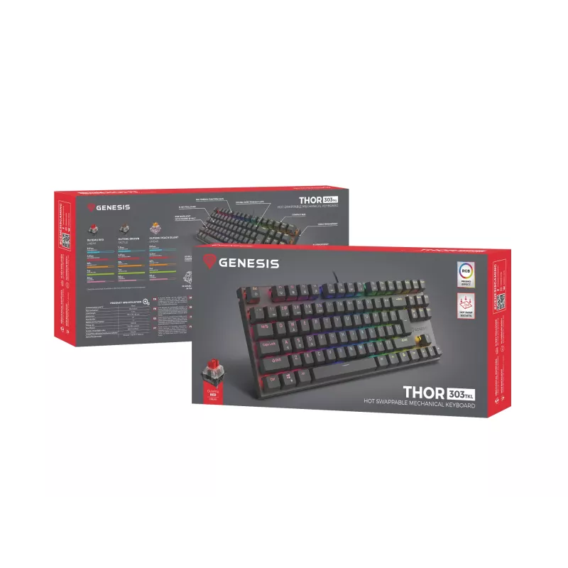 GENESIS Thor 303 TKL näppäimistö peli USB QWERTY musta RGB LED