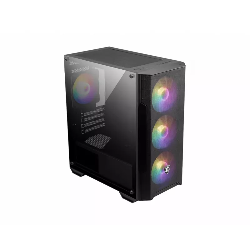 PC-kotelo MSI MAG FORGE M100A Micro Tower musta karkaistu lasi, 3x120mm etutuulettimet, RGB, microATX/Mini-ITX