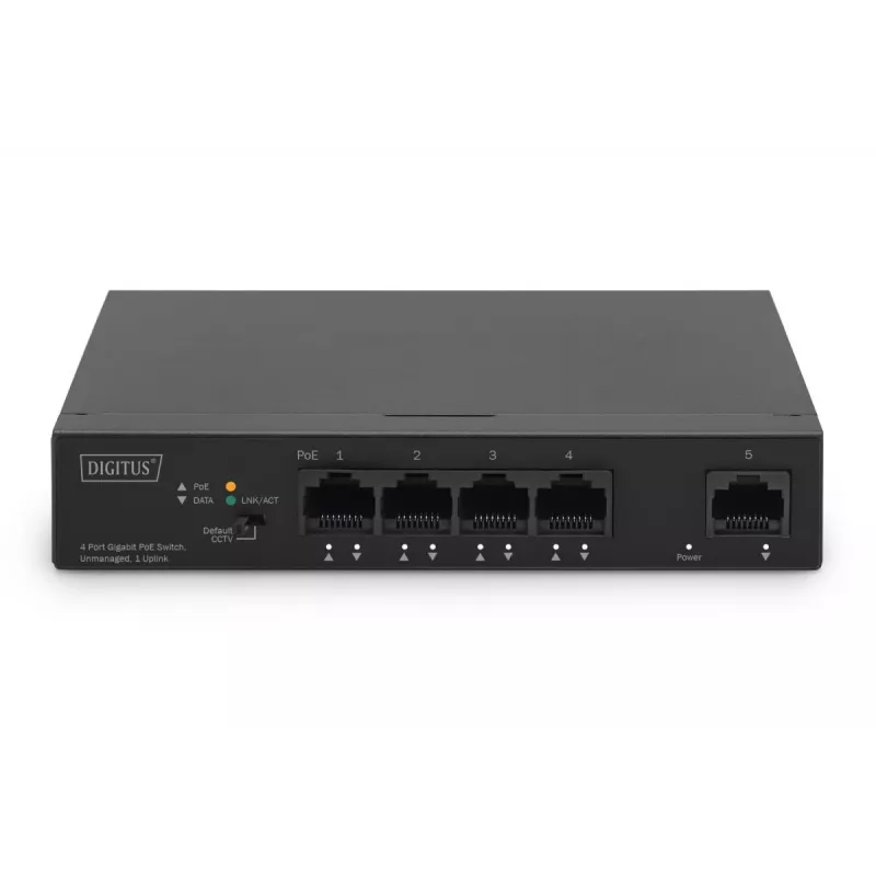 DIGITUS PoE-kytkin 4+1-porttia Ethernet hallitsematon 4-porttia PoE,