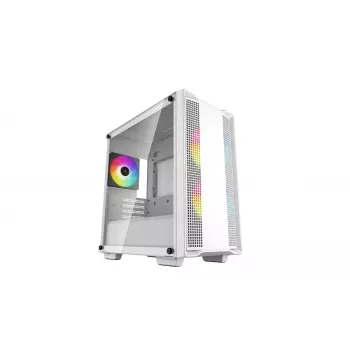 PC-kotelo DeepCool CC360 WH ARGB Mini Tower valkoinen — Micro-ATX/Mini-ITX, karkaistu lasi, 2x 3,5 tuumaa + 3x 2,5 tuumaa, 2x etu 120 mm tuuletin
