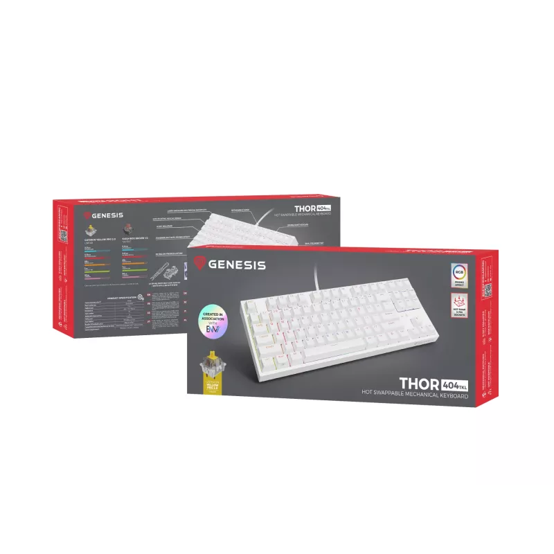 GENESIS Thor 404 TKL näppäimistö pelaaminen USB QWERTY US International valkoinen