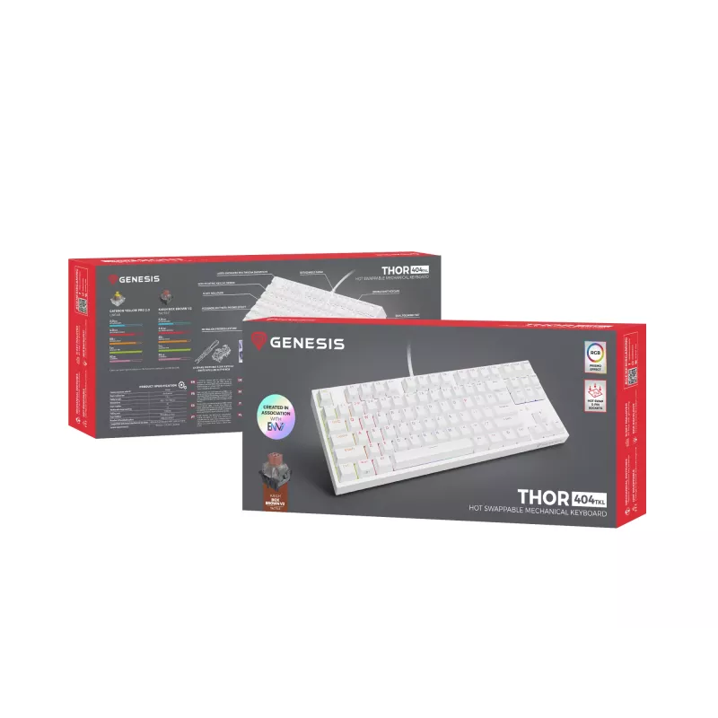 GENESIS Thor 404 TKL näppäimistö pelaaminen USB QWERTY US International valkoinen
