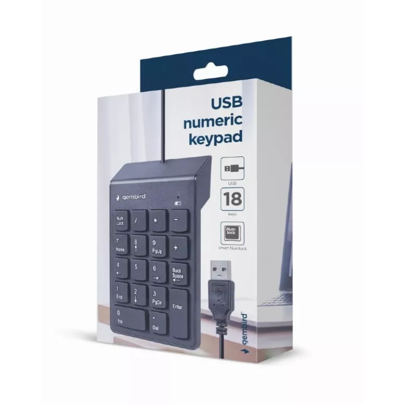 Numeerinen näppäimistö GEMBIRD KPD-U-03 USB 18 näppäintä Scissorswitch, 1,45 m kaapeli, musta