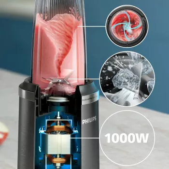 Pöytäsekoitin Philips 5000 Serie HR2766/00 — 1000 W, 0,7 L astia, 0,3 L silppuri, musta/ruostumaton teräs