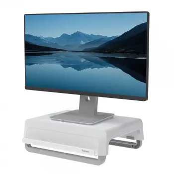 Fellowes tietokonenäytön teline 3 korkeusasennolla - Breyta näytön korotin kaapelinhallinnalla - ergonominen säädettävä näyttöteline tietokoneelle - max. kantavuus 15 kg - valkoinen