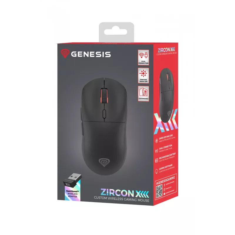 GENESIS Zircon XIII hiiri pelikäyttöön molempikätinen RF langaton + USB Type-C optinen 26000 DPI