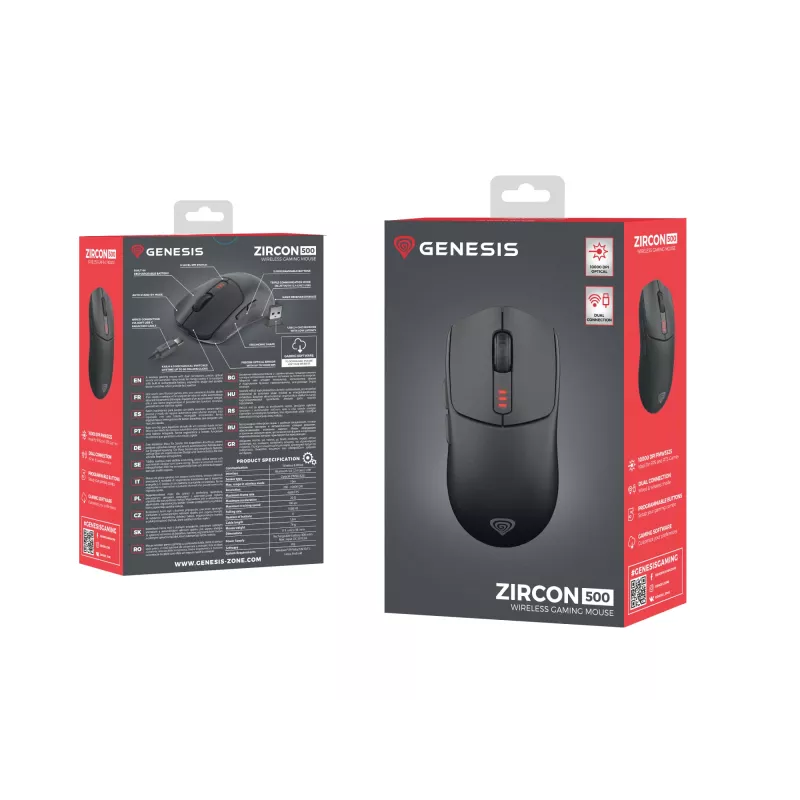 GENESIS Zircon 500 hiiri pelikäyttöön oikeakätinen RF langaton + Bluetooth + USB Type-C optinen 10000 DPI