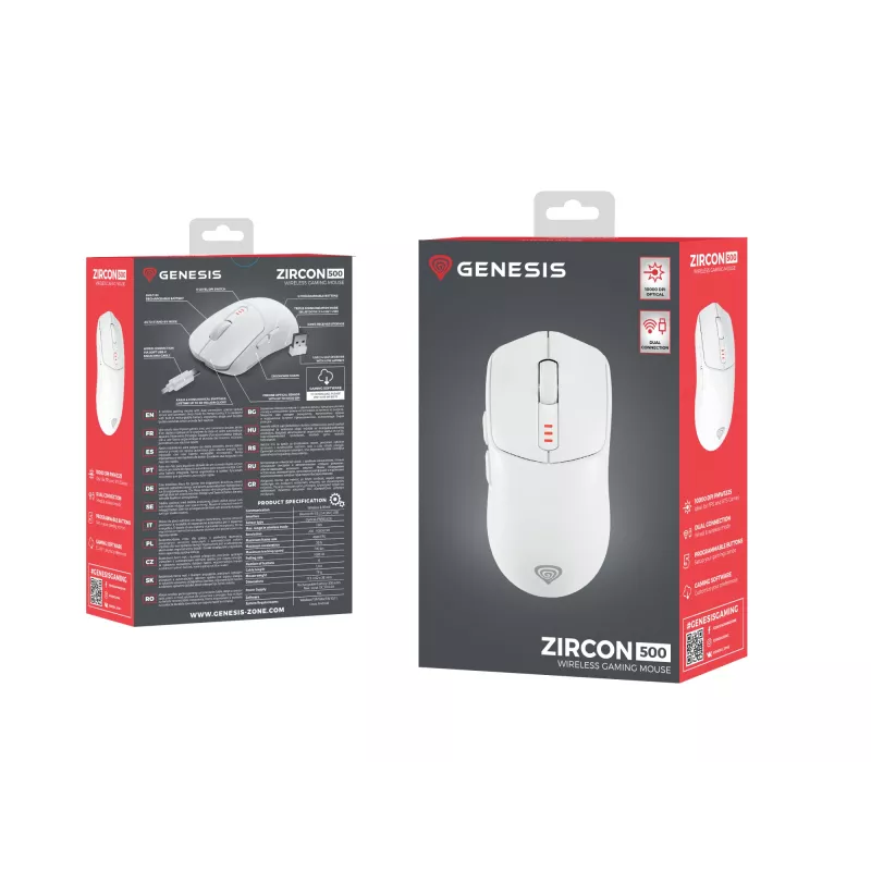 GENESIS Zircon 500 hiiri pelikäyttöön oikeakätinen RF langaton + Bluetooth + USB Type-C optinen 10000 DPI