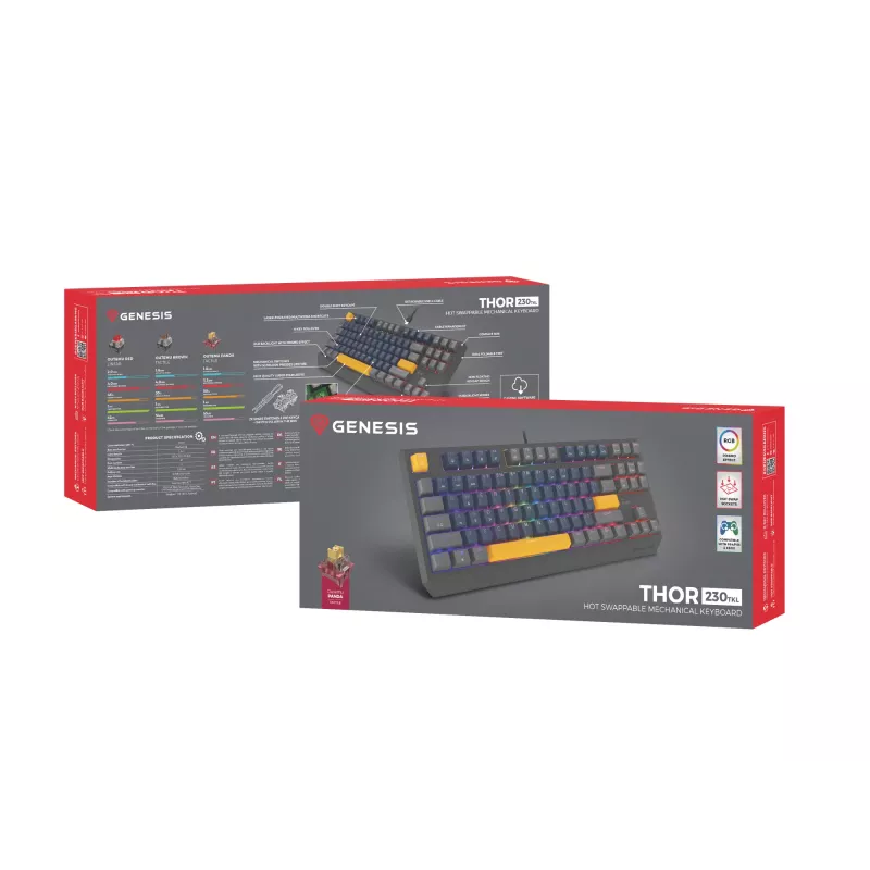 GENESIS THOR 230 TKL näppäimistö pelikäyttöön USB + RF langaton + Bluetooth QWERTY musta, sininen, harmaa, oranssi