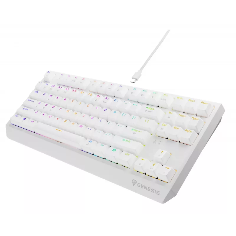 Tenkeyless-pelikäppäimistö GENESIS Thor 230 TKL — USB, RF Wireless, Bluetooth, QWERTY, valkoinen