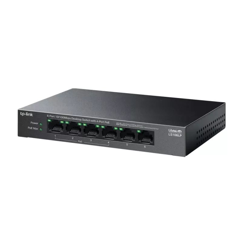 TP-Link LiteWave LS106LP verkkokytkin hallitsematon Fast Ethernet (10/100) Power over Ethernet (PoE) musta