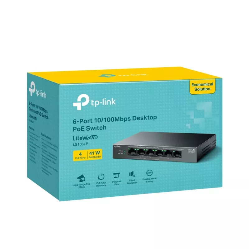 TP-Link LiteWave LS106LP verkkokytkin hallitsematon Fast Ethernet (10/100) Power over Ethernet (PoE) musta