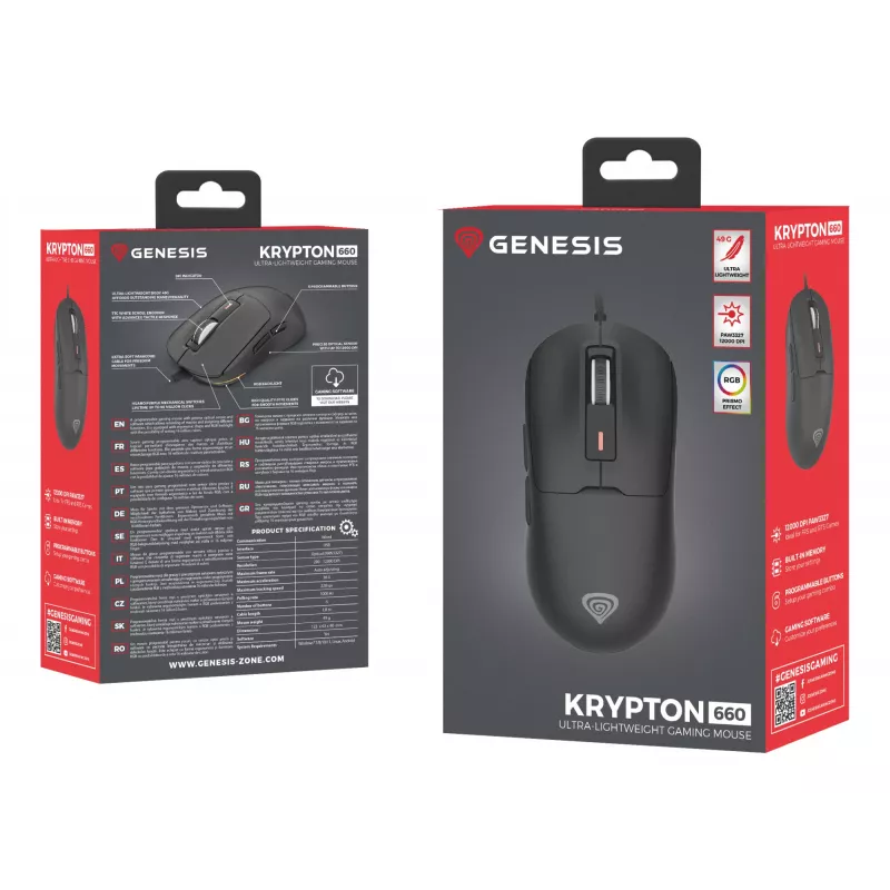 GENESIS Krypton 660 hiiri pelikäyttöön oikeakätinen USB Type-A optinen 12000 DPI