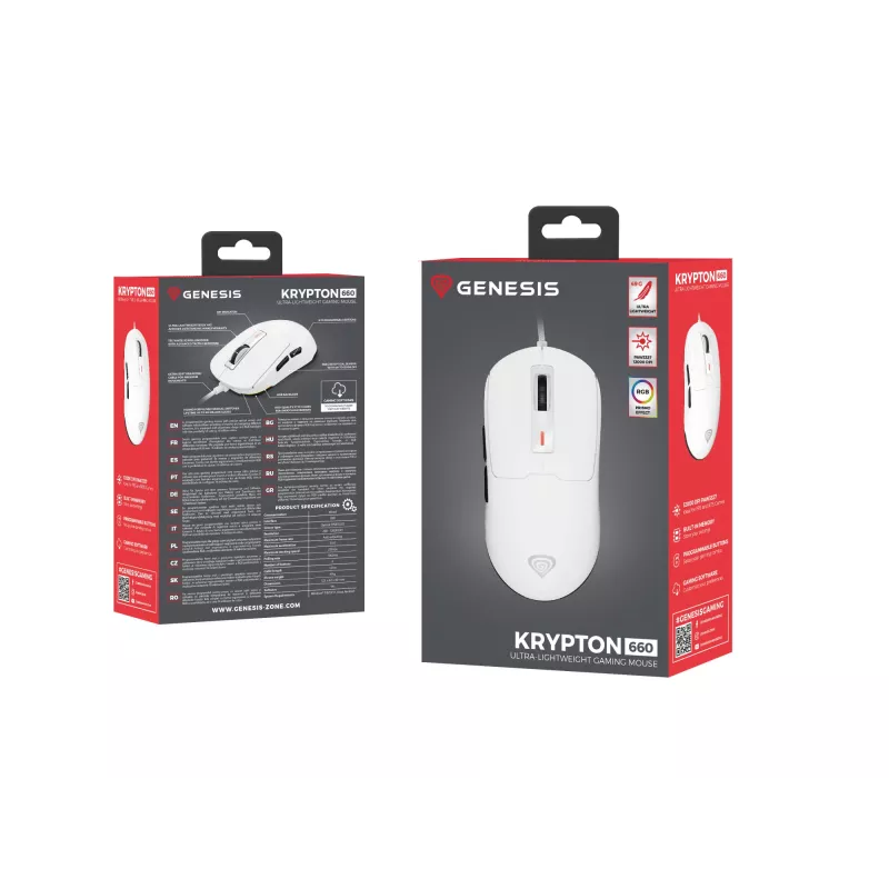 GENESIS Krypton 660 hiiri pelikäyttöön molempikätinen USB Type-A optinen 12000 DPI