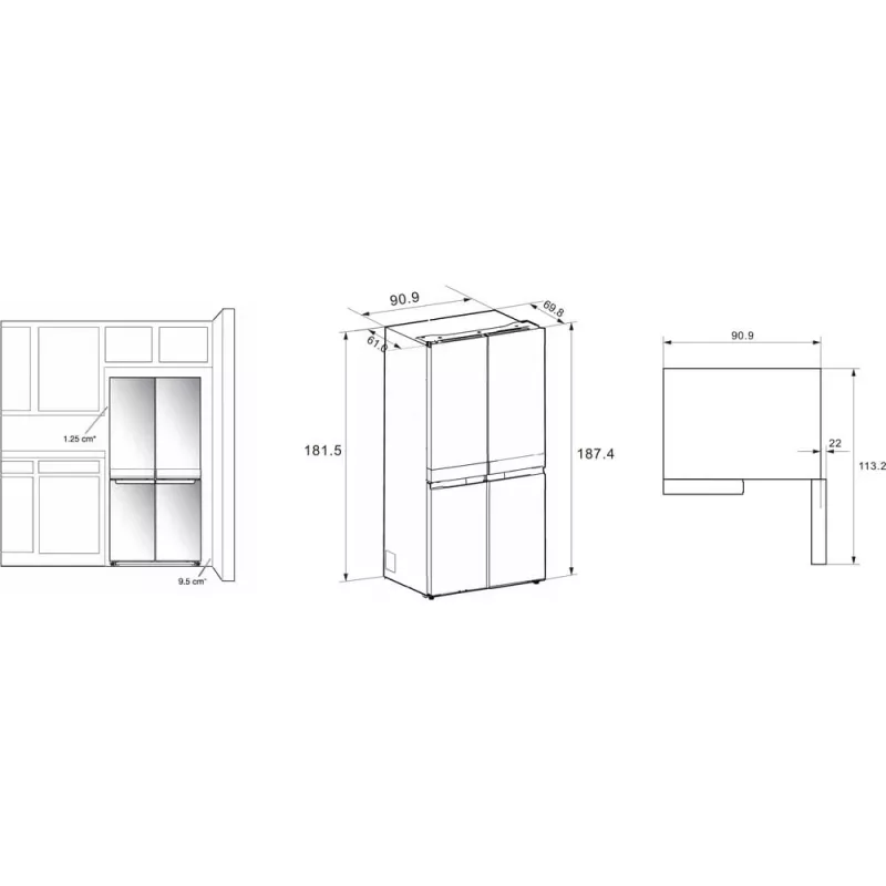Whirlpool WQ9I FO2BX EF Side-by-Side-jääkaappi vapaasti seisova 592 L musta