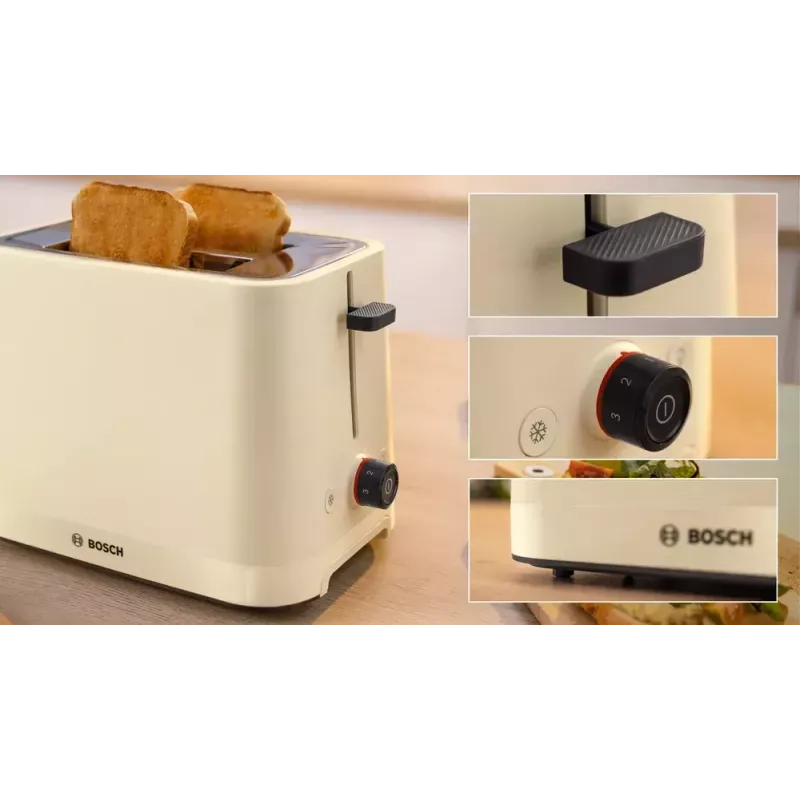 Leivänpaahdin Bosch Compact TAT3M127 – 2 viipaleen paikka beige muovirunko, kompakti muotoilu