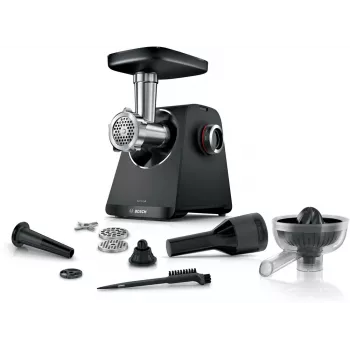 Lihamylly Bosch MFWS430B — 1900 W, 2 nopeutta, 2,5 kg/min, musta/hopea, 4,3 kg