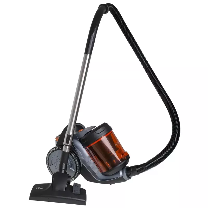 Pussiton pölynimuri Adler AD 7065 — 700 W, 1,6 L pölysäiliö, HEPA, 9 m säde, musta/punainen