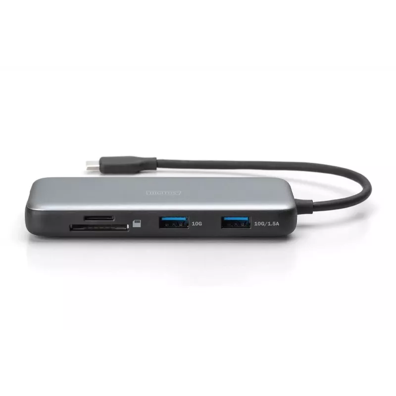 DIGITUS USB-C-telakointiasema, 7-porttinen - HDMI / 2x USB-A 3.2 Gen 2 / GbE / SD / MicroSD - 100W USB Power Delivery