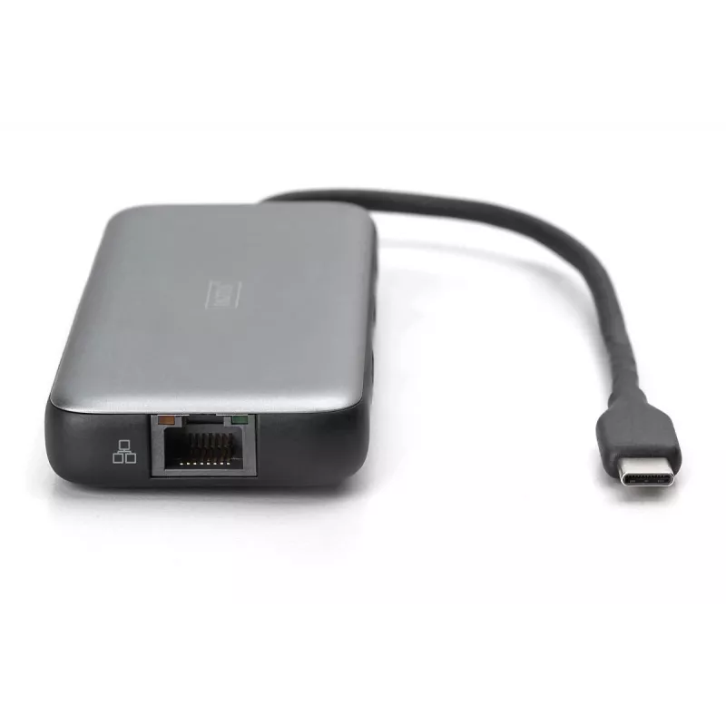 DIGITUS USB-C-telakointiasema, 7-porttinen - HDMI / 2x USB-A 3.2 Gen 2 / GbE / SD / MicroSD - 100W USB Power Delivery