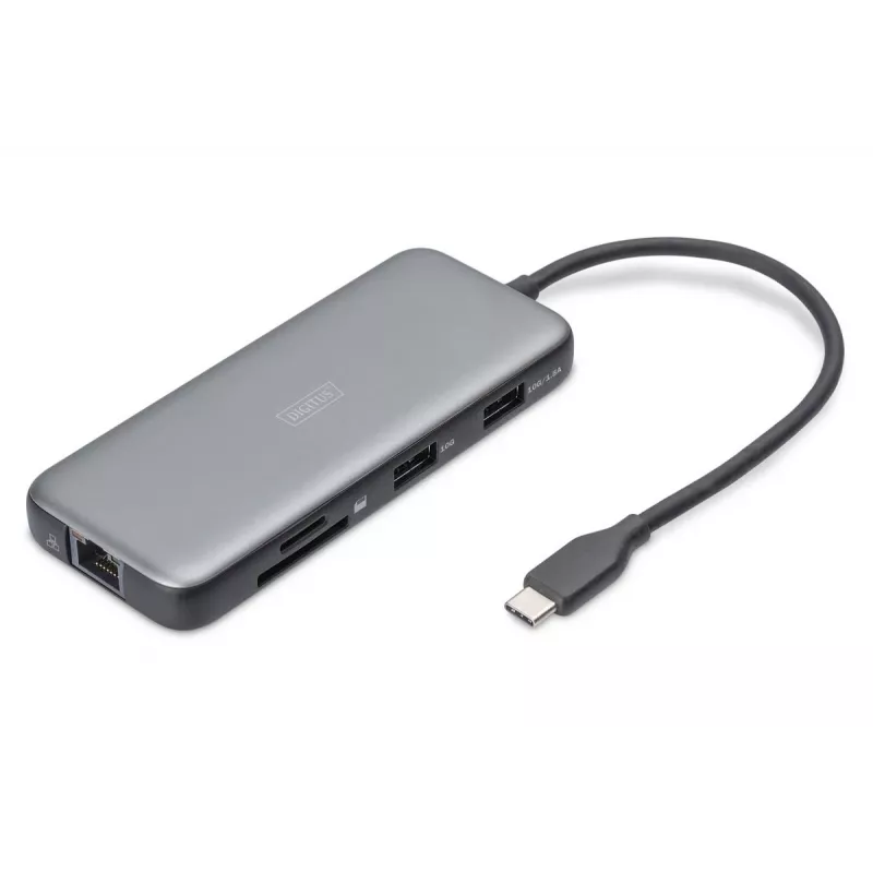 DIGITUS USB-C-telakointiasema, 7-porttinen - HDMI / 2x USB-A 3.2 Gen 2 / GbE / SD / MicroSD - 100W USB Power Delivery