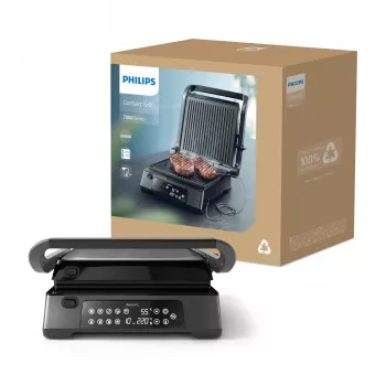Philips 7000 series kontaktigrilli, musta, suorakaiteen muotoinen, kosketus, 220 °C, kääntyvä kansi, lukittuva kansi, 180°