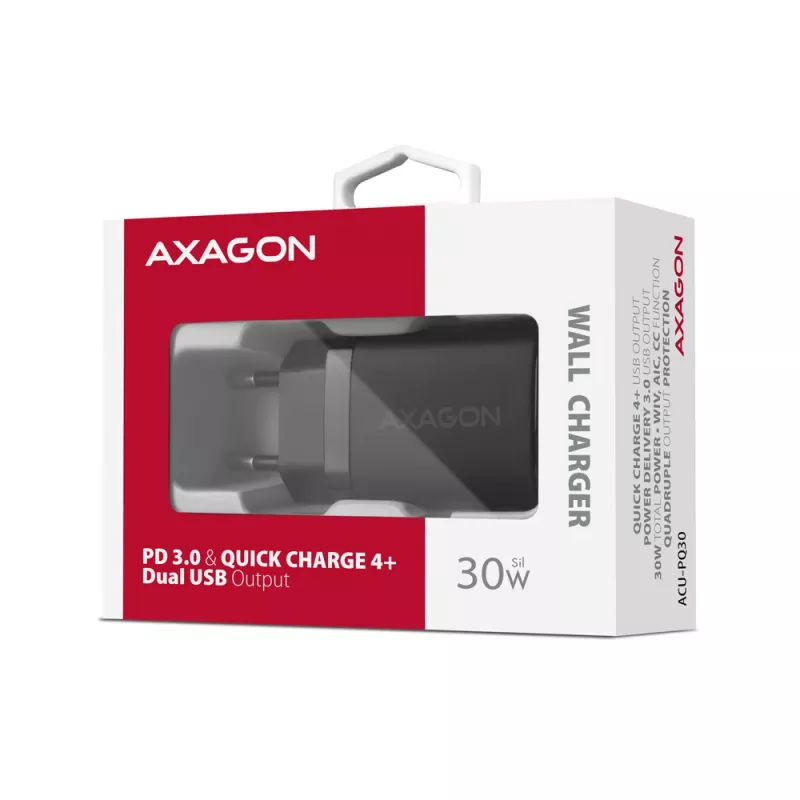 Axagon ACU-PQ30 PD3.0 & QC4+ 2xOUTPUTS seinälaturi 30W